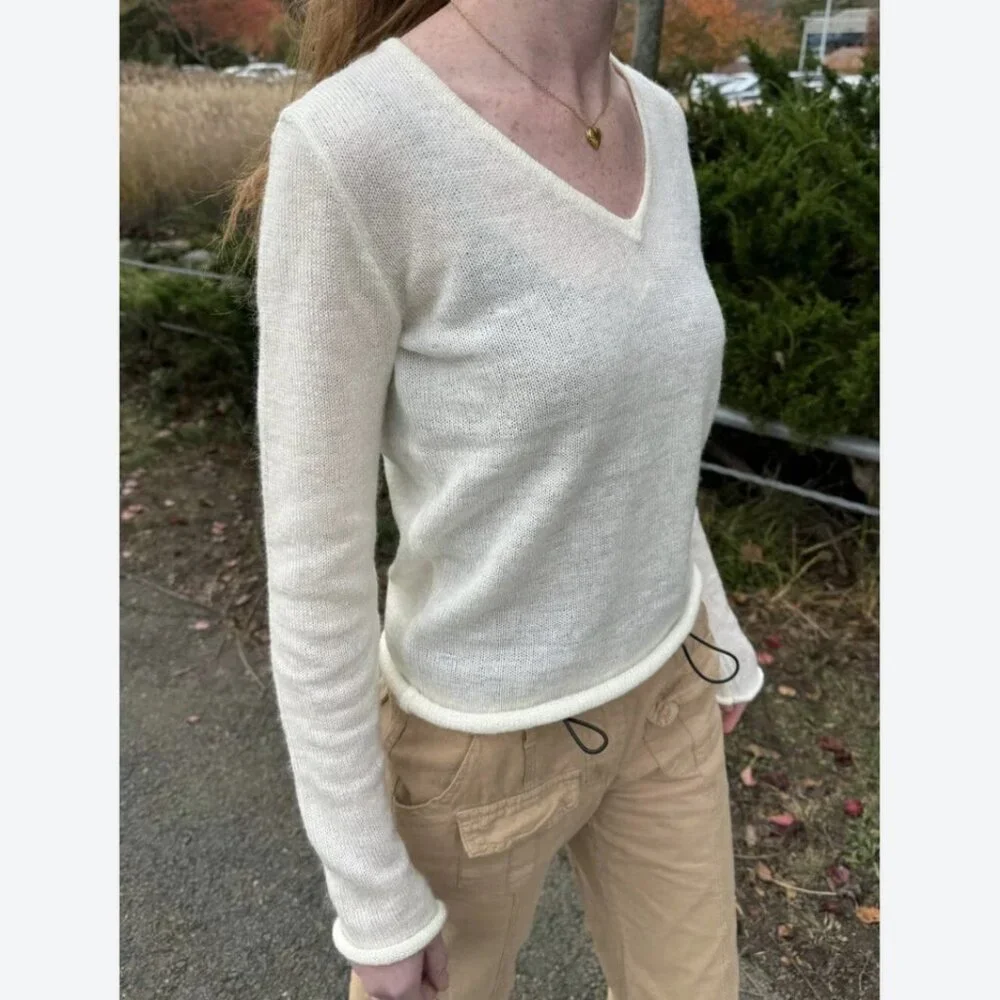 Brandy Melville Andi Sweater Sz M Mohair Blend Relaxed Rolled Hem Soft Cozy